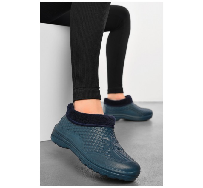 Галоши женские на меху темно-синего цвета 193842L