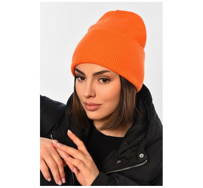Шапка жіноча зимова однотонного теракотового кольору 194146L