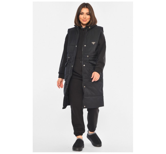 Спортивний костюм жіночий напівбатальний трійка на флісі чорного кольору 194477L