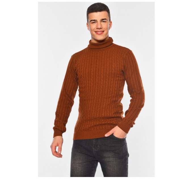 Светр чоловічий однотонний коричневого кольору 194485L