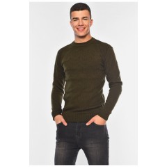 Светр чоловічий однотонний темно-зеленого кольору 194508L