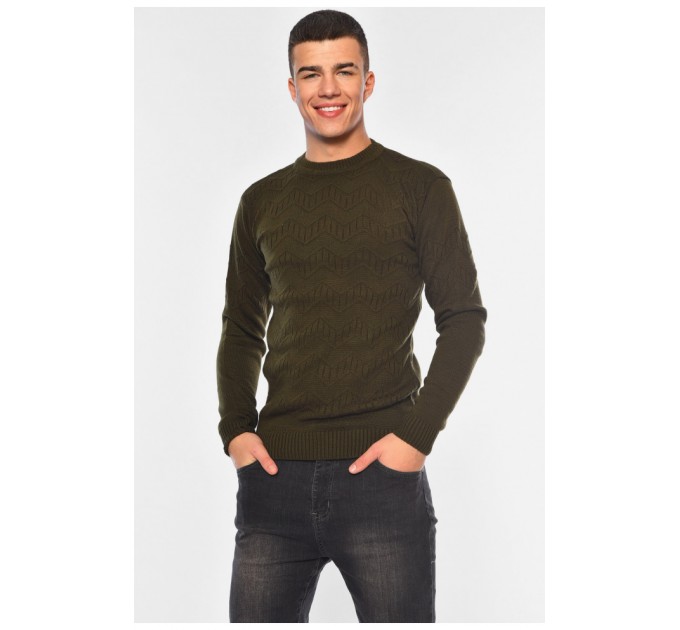 Свитер мужской однотонный темно-зеленого цвета 194508L