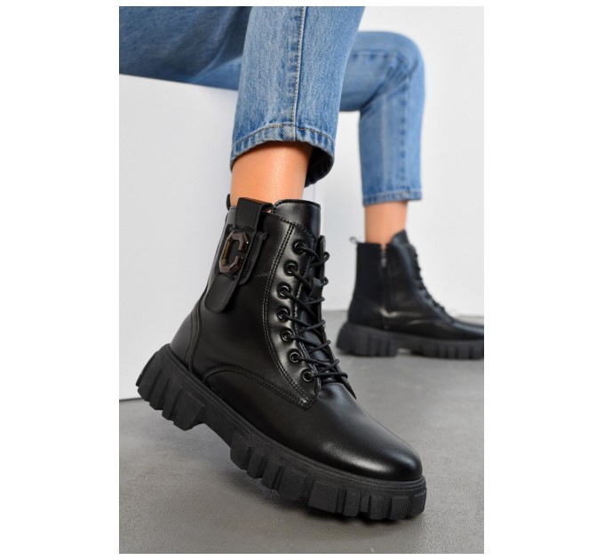 Ботинки женские зимние черного цвета на меху 194610L