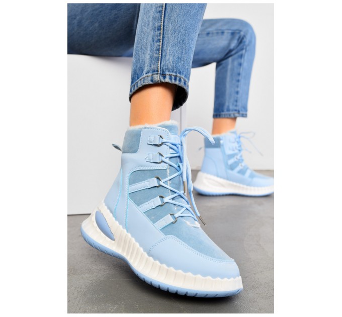 Черевики жіночі зимові на хурті блакитного кольору 195047L