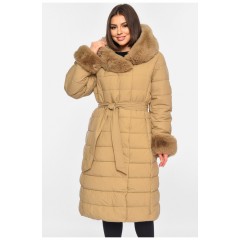 Куртка жіноча єврозима з хутром бежевого кольору 195314L