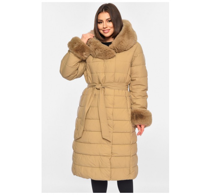 Куртка жіноча єврозима з хутром бежевого кольору 195314L