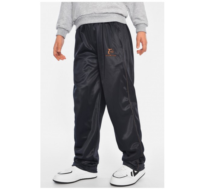 Спортивные подростковые брюки для мальчика на небольшом флисе темно-синего цвета 195453L