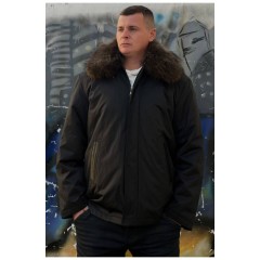 Куртка мужская полубатальная еврозима с натуральным мехом черного цвета 195694L