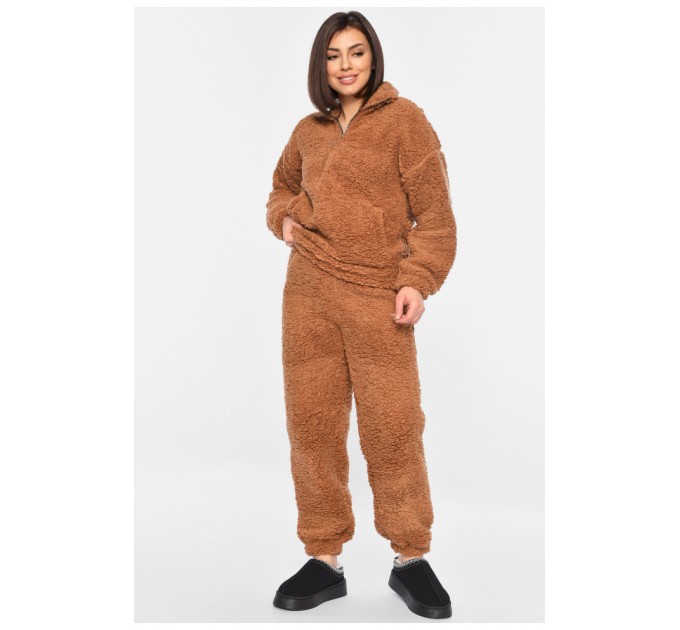Спортивний костюм жіночий тедді коричнивого кольору 195793L