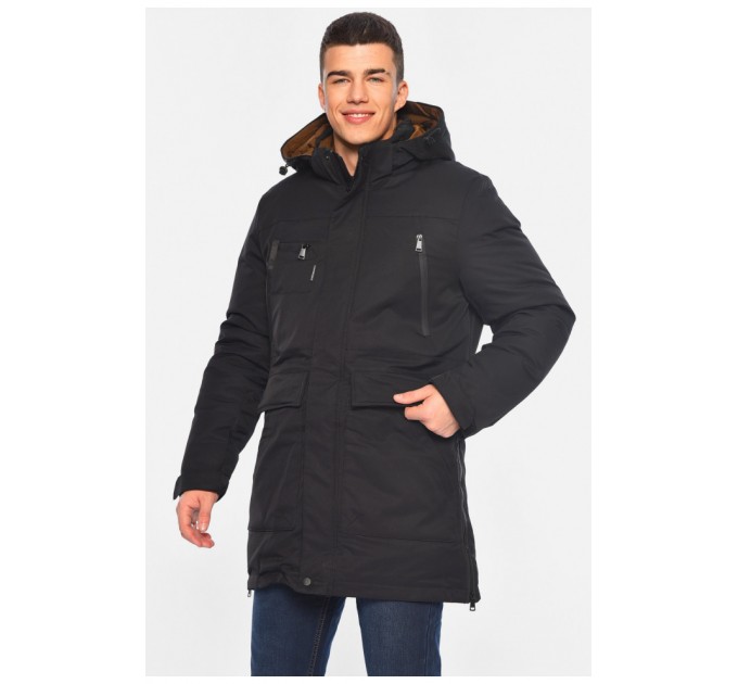 Куртка мужская удлиненная еврозима черного цвета 196064L