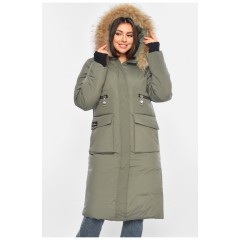 Куртка жіноча подовжена зима темно-зеленого кольору 196300L