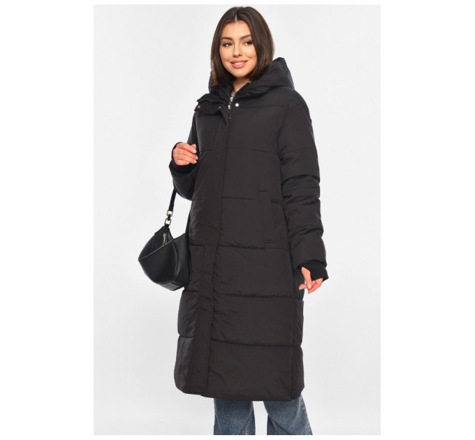 Женская куртка удлиненная зима черного цвета 196304L