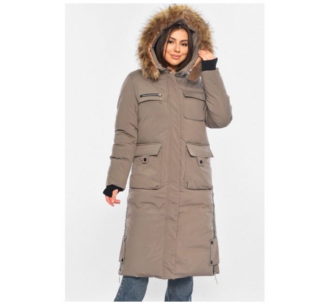 Куртка женская удлиненная зима темно-серого цвета 196307L