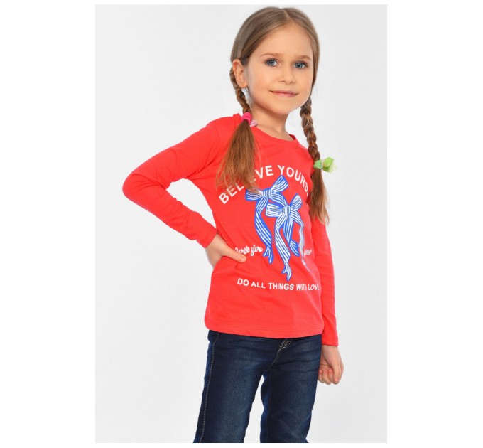 Лонгслив детский для девочки кораллового цвета 196545L