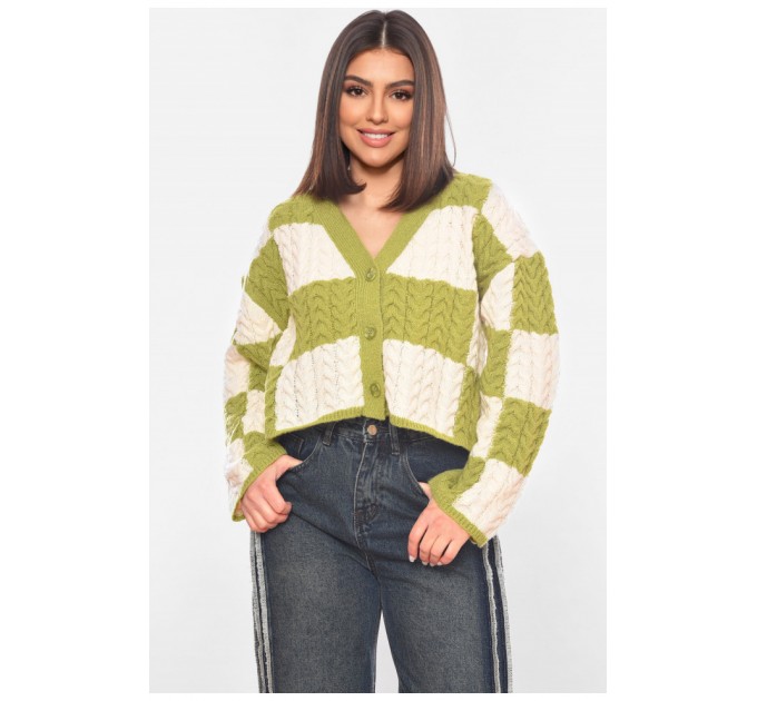Женская кофта на пуговицах зеленого цвета 197956L