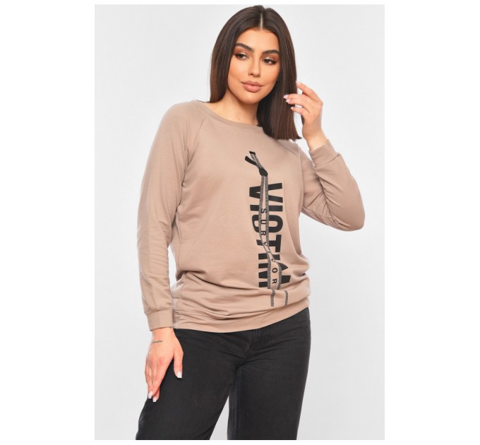 Свитшот женский бежевого цвета с принтом 199835L