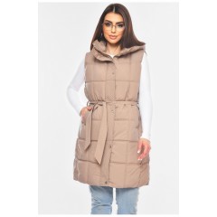 Жилетка женская батальная темно-бежевого цвета 200315L Жилетка женская батальная темно-бежевого цвета 200315L