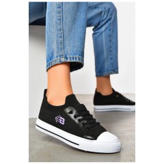 Кеди жіночі чорного кольору на шнурівці текстиль 200880L