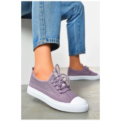 Кеди жіночі бузкового кольору на шнурівці текстиль 200881L