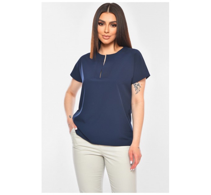 Блуза женская полубатальная темно-синего цвета 200973L