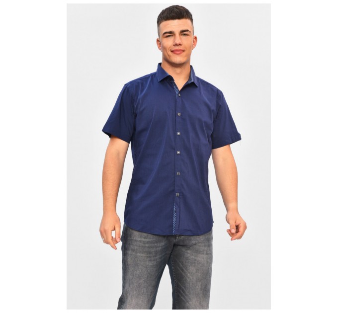 Сорочка чоловіча однотонна синього кольору 201437L