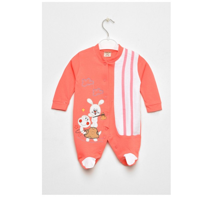 Чоловічок дитячий для дівчинки коралового кольору з шапочкою 201769L