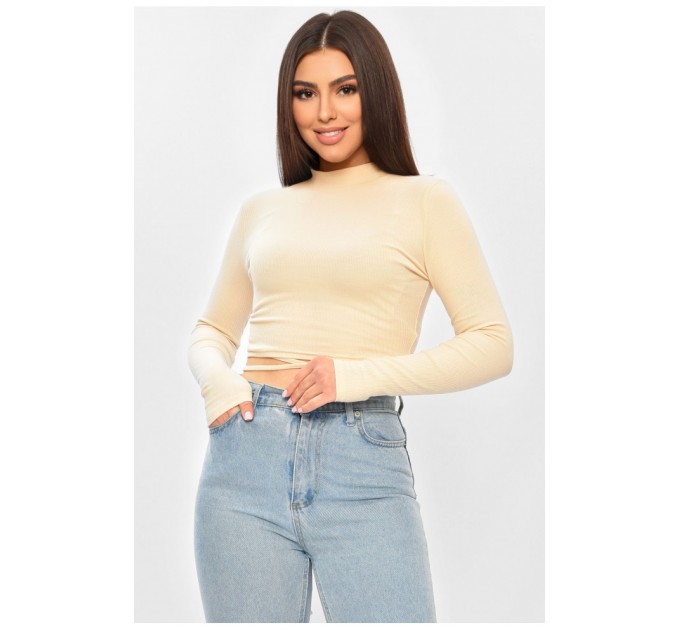 Женская кофта однотонная в рубчик бежевого цвета 201988L