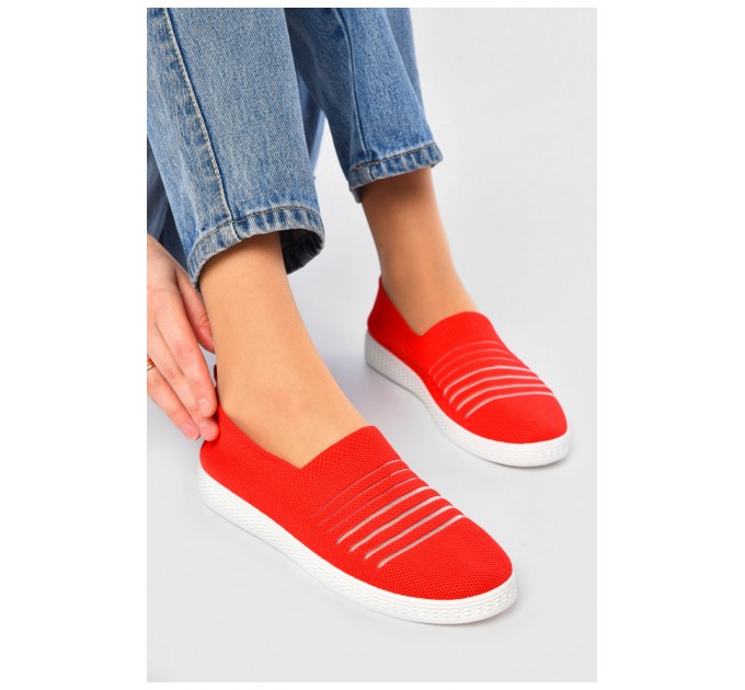 Мокасины женские красного цвета текстиль 202101L