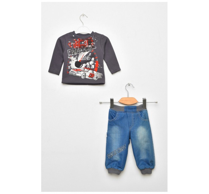 Костюм дитячий для хлопчика сіро-синього кольору на флісі 203125L