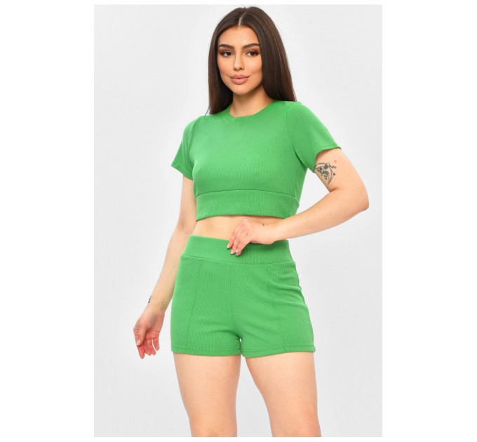 Костюм жіночий однотонний зеленого кольору 203343L