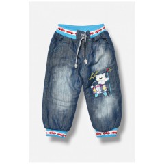 Джинсы детские для мальчика синего цвета зима на меху 203432L