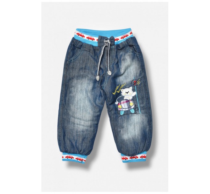 Джинсы детские для мальчика синего цвета зима на меху 203432L