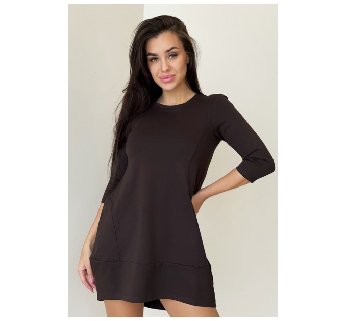 Платье женское однотонное коричневого цвета 203882L
