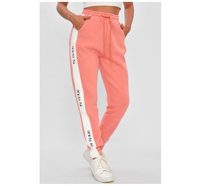 Спортивні штани жіночі на флісі темно-рожевого кольору 204436L