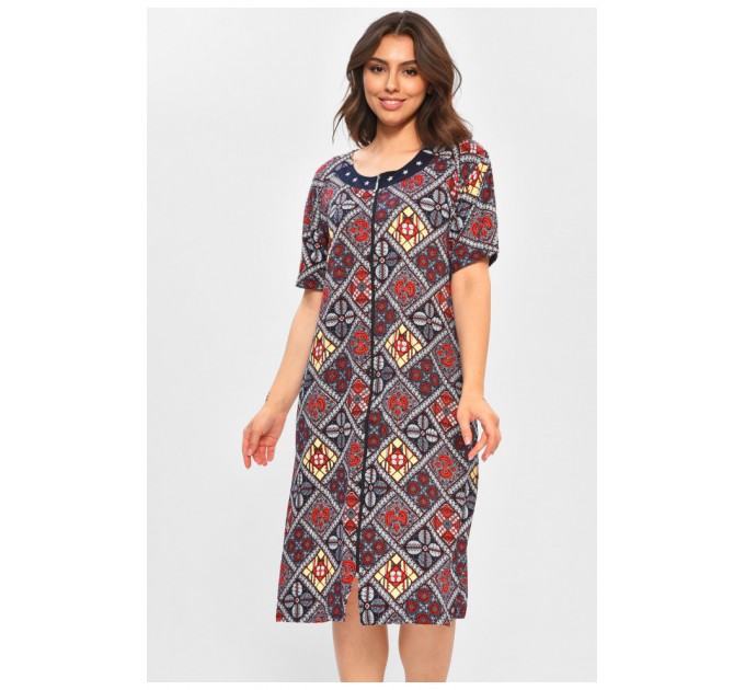 Халат женский батальный темно-синего цвета с принтом 204611L