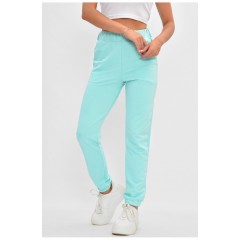 Спортивные брюки женские мятного цвета с поясной сумкой 204913L