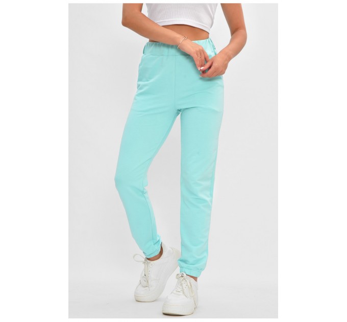 Спортивные брюки женские мятного цвета с поясной сумкой 204913L