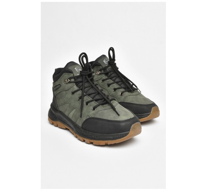 Черевики чоловічі зимові на хутрі темно-зеленого кольору 204967L