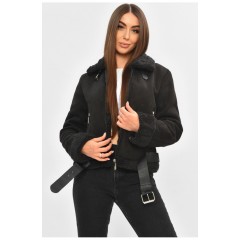 Дублянка жіноча чорного кольору на штучному хутрі 205639L