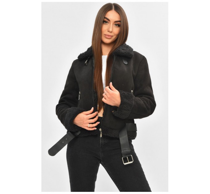 Дублянка жіноча чорного кольору на штучному хутрі 205639L