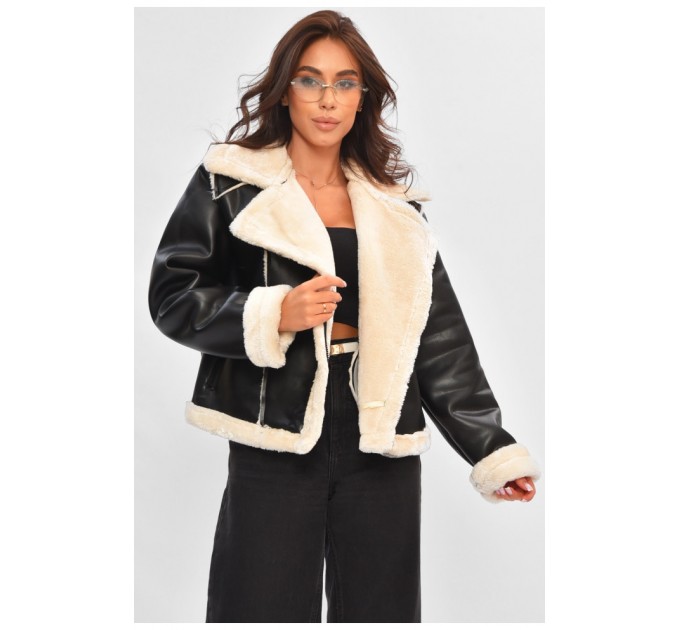 Дублянка жіноча чорного кольору на штучному хутрі 205641L