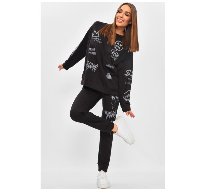 Спортивний костюм жіночий чорного кольору з принтом 205846L