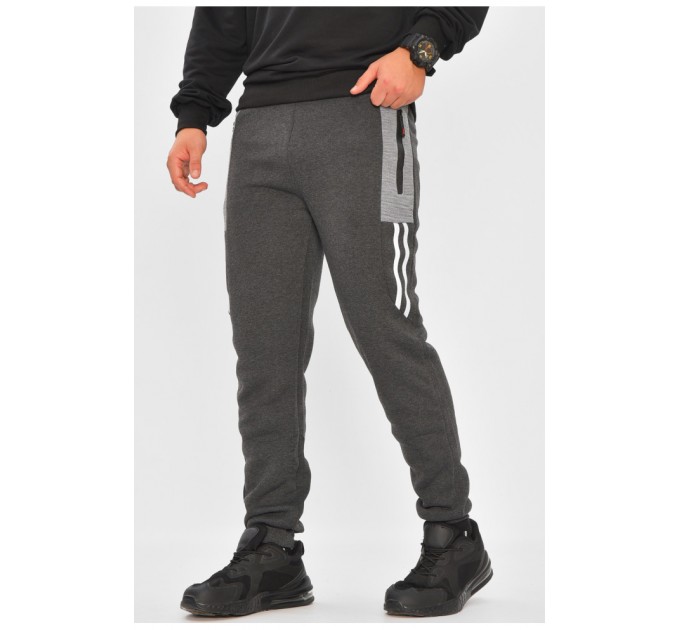 Спортивні штани чоловічі на флісі темно-сірого кольору 205891L