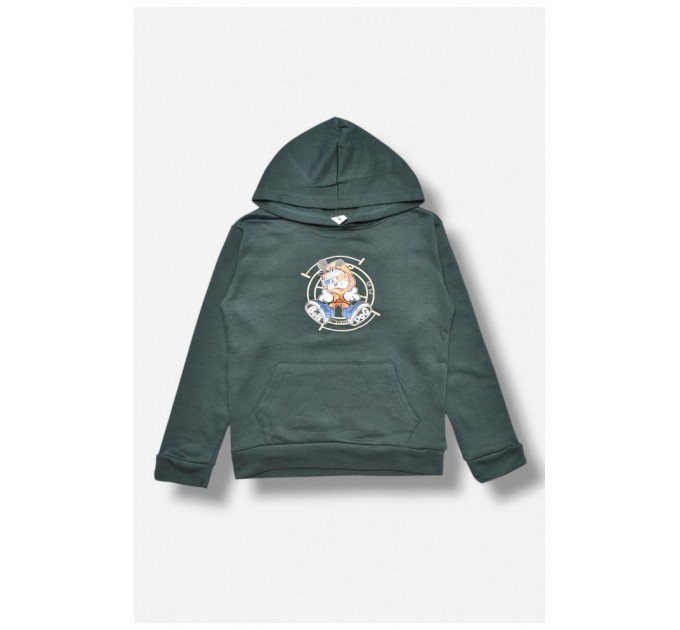 Світшот дитячий для хлопчика на флісі темно-зеленого кольору 206003L