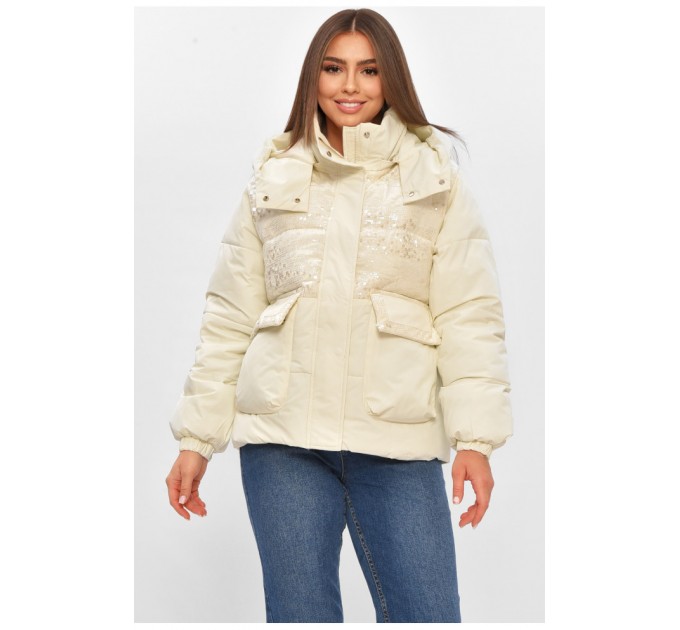 Куртка жіноча демісезонна з паєтками білого кольору 206112L