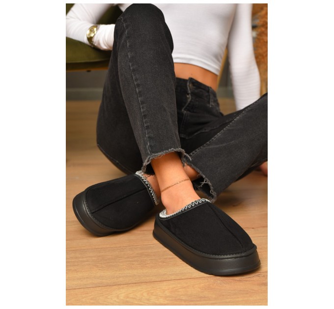 Домашні капці жіночі на хутрі чорного кольору 206355L