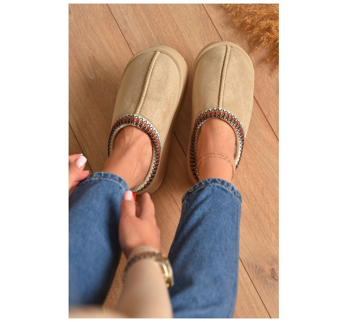 Домашні капці жіночі на хутрі молочного кольору 206356L