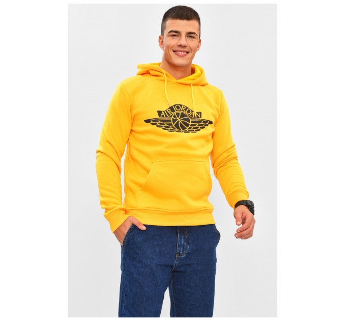 Худі чоловіче на флісі жовтого кольору з принтом 206443L