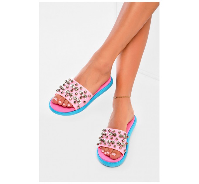 Шлепанцы женские розового цвета с бусинами 160041L