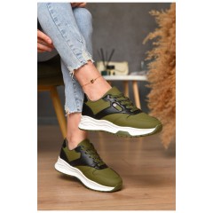 Кросівки жіночі кольору хакі на шнурівці 165990L